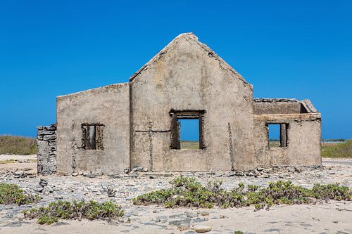 Front of old historic house as a ruin on the coast of the island of Bonaire