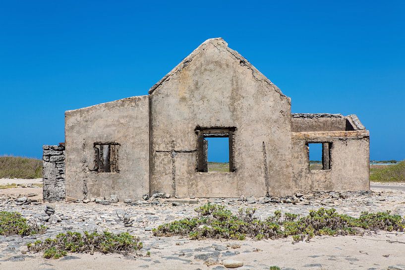 Front of old historic house as a ruin on the coast of the island of Bonaire by Ben Schonewille