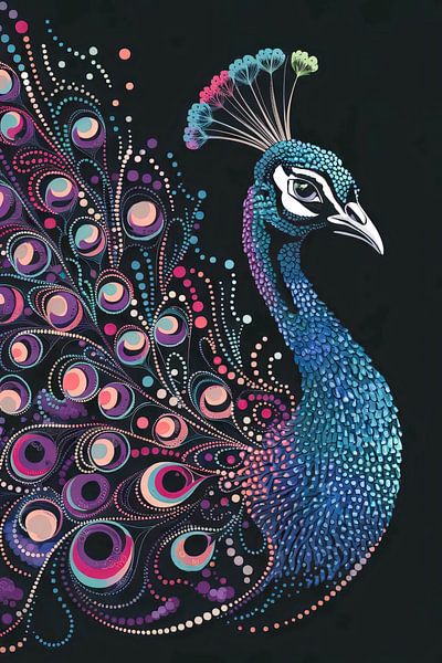 Bunte digitale Pfau Illustration von Art & Soul Creations