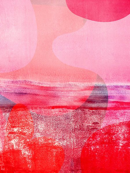 Abstrakte Landschaft in Rot, Violett, Rosa von Dina Dankers