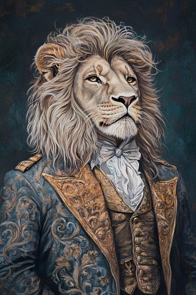 Portrait classique d'un lion en costume par Imperial Art House