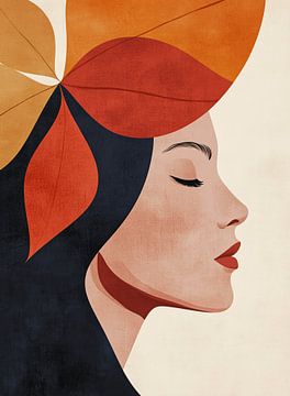 Serene vrouw in profiel met herfsttinten en geometrie van Color Square