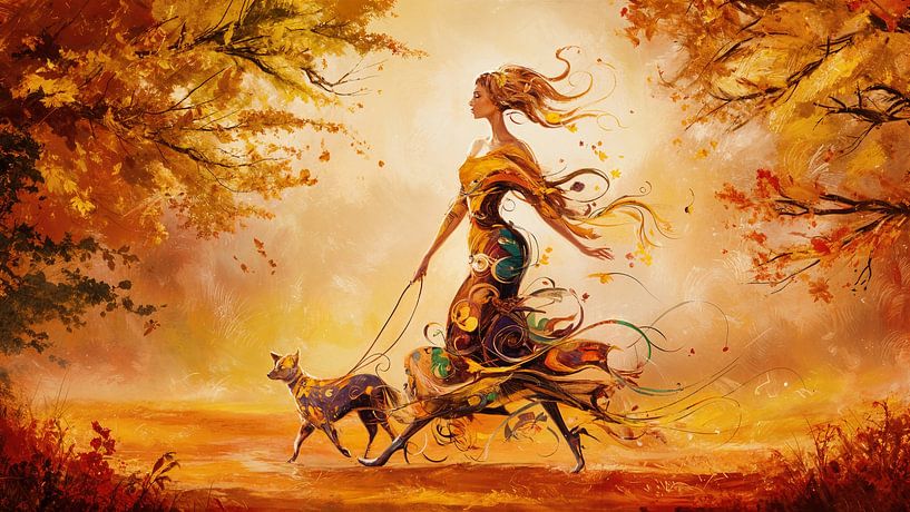Autumn walk with a dog by Petra Dreiling-Schewe