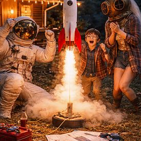Backyard Rocket Launch with Astronaut Family by Dodik Hariyono