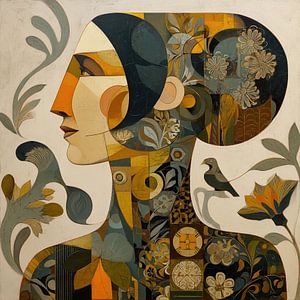 Frau und Vogel | Frau abstrakt