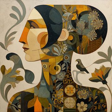 Vrouw en Vogel | Vrouw Abstract van Kunst Kriebels