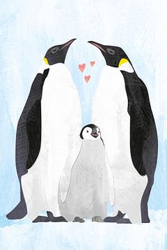 Penguins with baby penguin by Karin van der Vegt