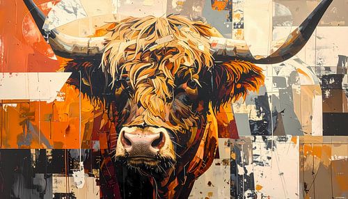 Schotse hooglander in bruin oranje en aarde tinten