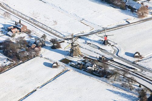 Historic windmills in Maarssen from a bird’s-eye view