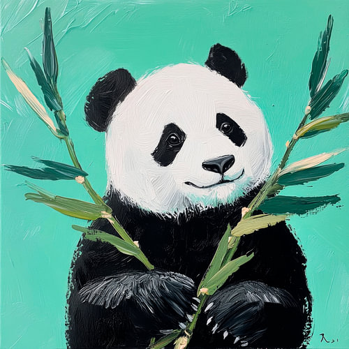 Panda met bamboe op groene achtergrond