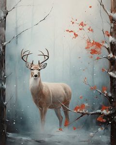 Een hert in een winterlandschap van Carla Van Iersel