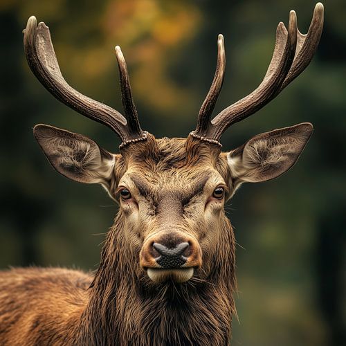 Noble stag in the warm autumn light of the forest