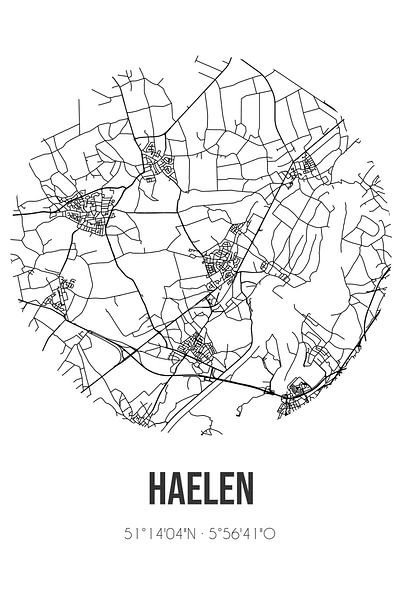 Haelen (Limburg) | Map | Black and white by Prints of Place
