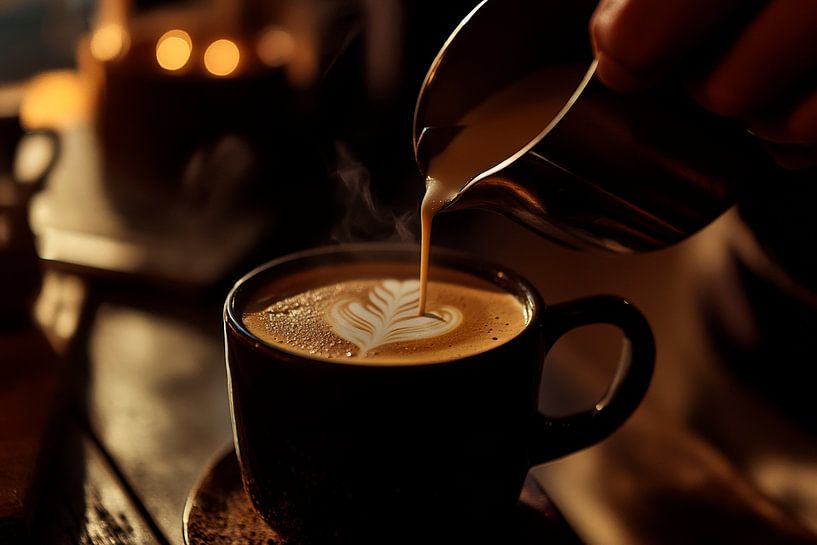 Kunstvolle Latte-Art beim Kaffeegenuss von Poster Art Shop