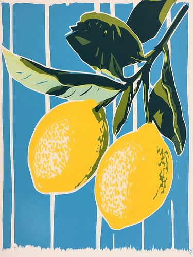 Lemons on blue stripes