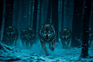 Wolfpack in winters bos van Poster Art Shop