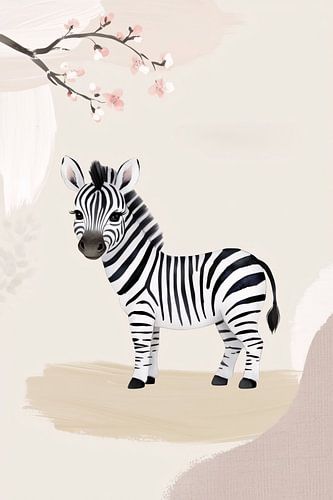 Schattige zebra met bloesem tak