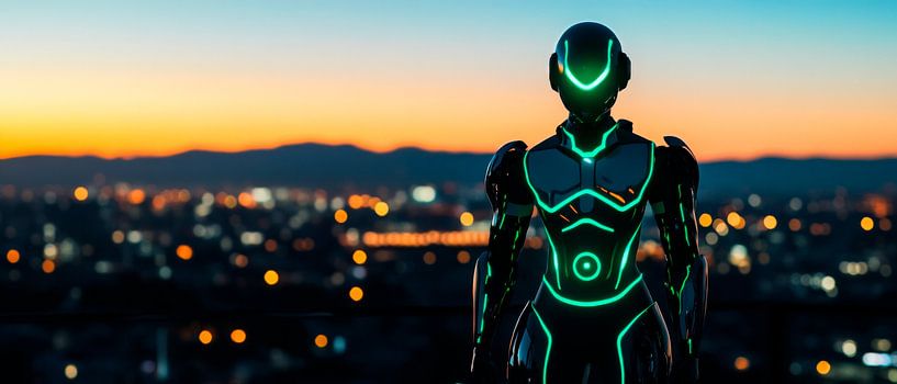 Futuristischer Skyline-Roboter von Poster Art Shop