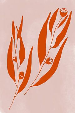 Moderne botanische Kunst. Eukalyptuszweig in Terrakotta auf Rosa von Dina Dankers