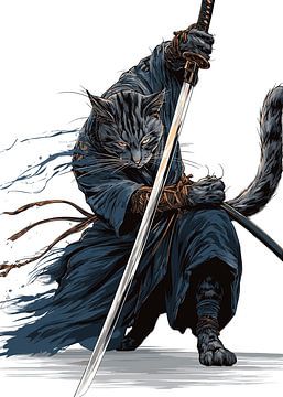Samurai Katze mit Katana Schwert von Pixelbull Design