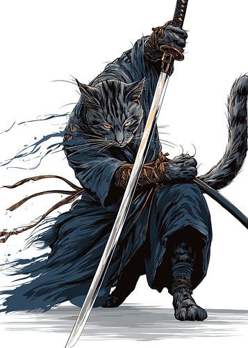 Samurai kat met katana zwaard