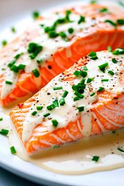 Focus on salmon fillet with herb sauce by Poster Art Shop
