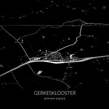 Zwart-witte landkaart van Gerkesklooster, Fryslan. van Rezona