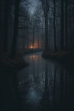 Mystieke zonsopgang in het bos van fernlichtsicht