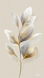 blanc et or - fleurs et plumes sur Gelissen Artworks