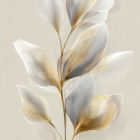 Weiß und Gold – Blumen und Federn von Gelissen Artworks