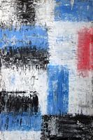 Vierkante V in zwart, wit, rood en blauw