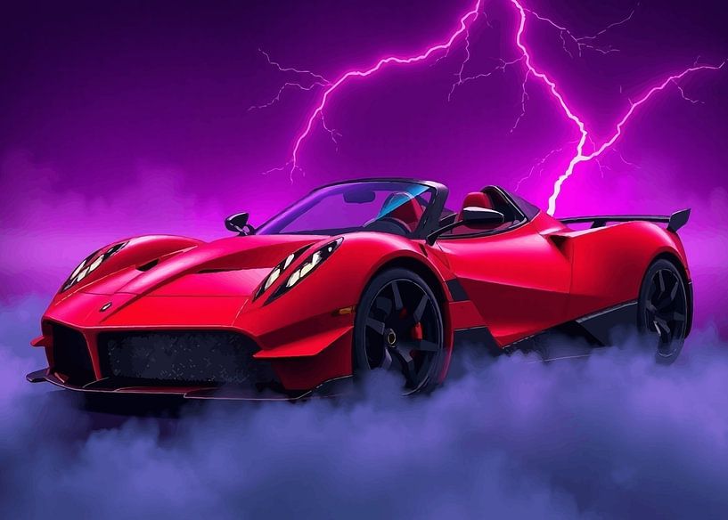 Pagani Huayra Roadster rouge - Smokey, Neon Magenta, Lightning par MIROKKU