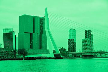 Rotterdam - Erasmusbrug en omgeving - in groene tinten van Ineke Duijzer