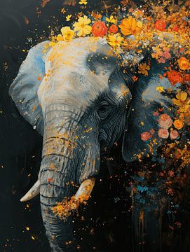 Lueur d'automne - L'éléphant sous la pluie de fleurs sur Eva Lee