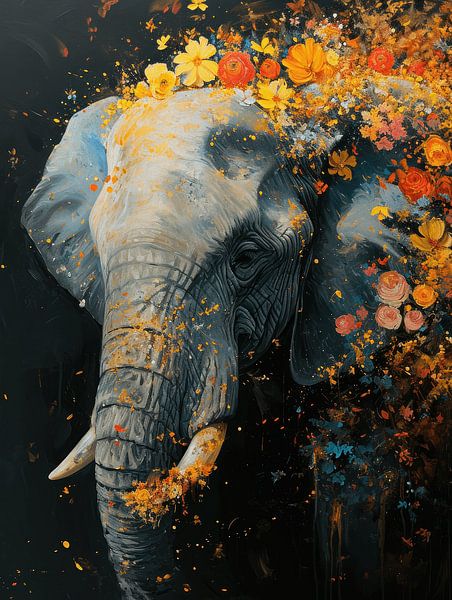 Autumn Glow - Elephant in the Blossom Rain by Eva Lee