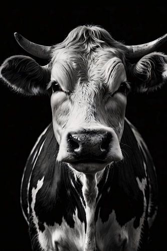 Zwart-wit portret van koe