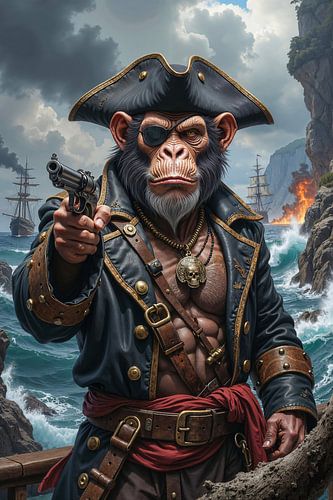 Fantasy Gothic Wall Art: CHIMPANZEE – An Ape as a Pirate with His Pistol