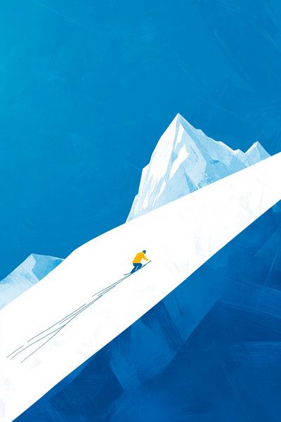 Skiers in the snowy mountains by Poster Art Shop
