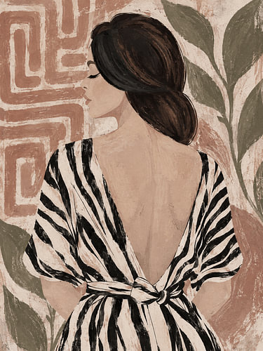 Mixed Media Art: Elegant portret van een vrouw in aardetinten