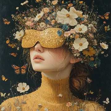 Golden Woman | Flower Headdress by Eye catching paintings