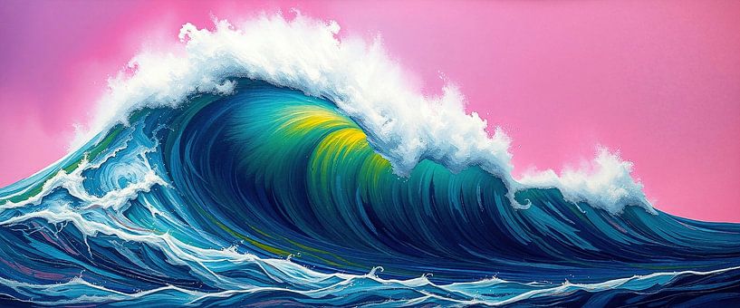 In the rise of the wave - from cool blue to burning pink: a journey between the force of nature and inner expanse by AidasignArt