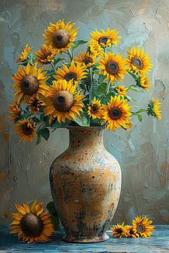 Klassisches Stillleben Mit Sonnenblumen in Vase von Felix Brönnimann