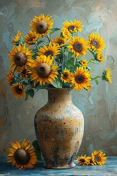 Nature morte classique Avec des tournesols dans un vase sur Felix Brönnimann