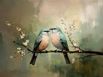 Two romantic birds on a blossom branch by Studio Pieternel