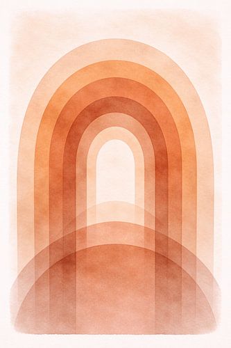 Terracotta Rainbow Abstract Wall Art – Minimalist Boho Watercolor Arch Painting for Modern Neutral Interior Decor