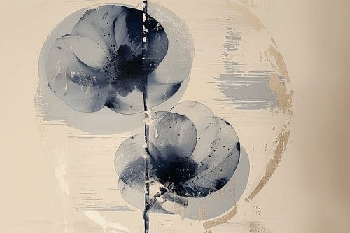 Blauwe bloemen, modern en abstract minimalisme in wabi-sabi stijl