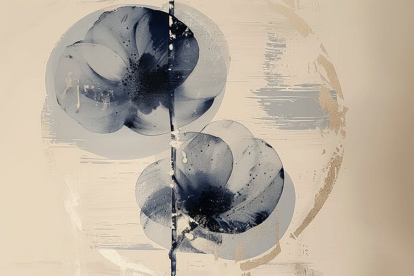 Fleurs bleues, minimalisme moderne et abstrait dans le style wabi-sabi par Japandi Art Studio