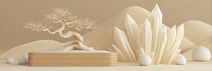 Beige Bonsai zwischen Kristallen und Linien Panorama
