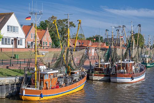 Krabvissers in de haven van Greetsiel,Krummhörn,Oost-Friesland,Noordzee,Duitsland