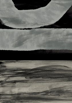 Onder de donkere hemel. Minimalistisch abstract landschap. van Dina Dankers